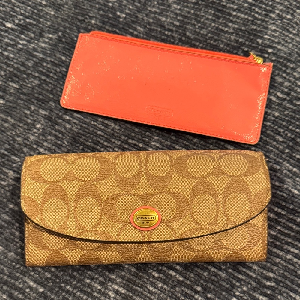Coach Tan and Coral Wallet Duo